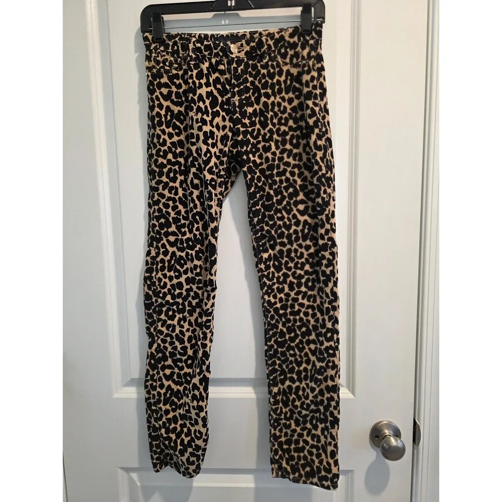 Kid's sz 14 Juicy Couture Leopard Print Corduroy Skinny Pants Black Gold Studded